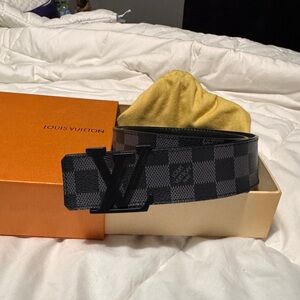 Louis Vuitton Black Damier Graphite LV Buckle Belt sz 28-34